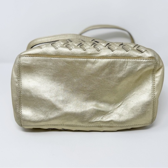 COACH North South Metallic Woven Leather Gold Shoulder Bag Tote - Picture 2 of 8